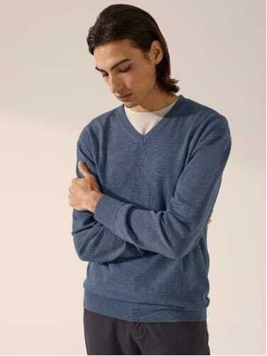 Man wearing Merino Lightweight V-Neck Sweater