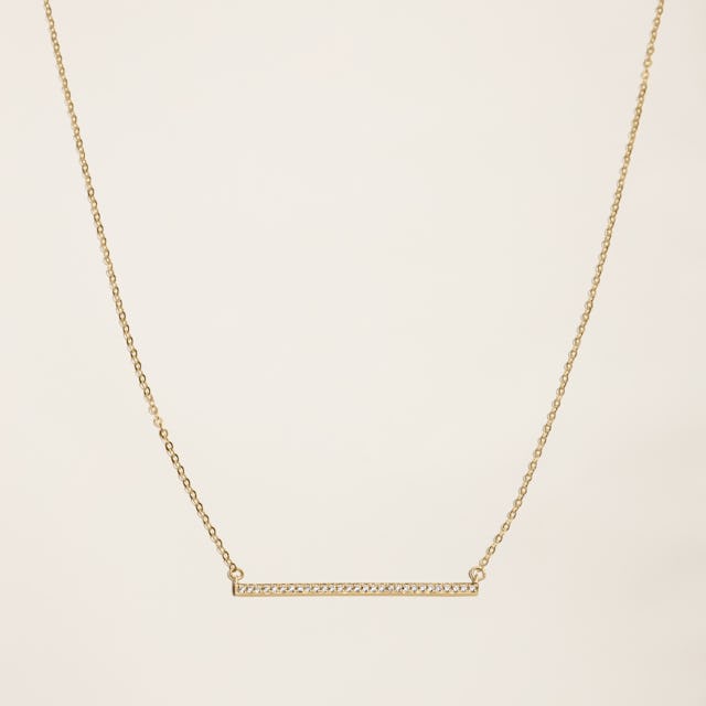 14k Solid Gold Diamond Pavé Bar Necklace